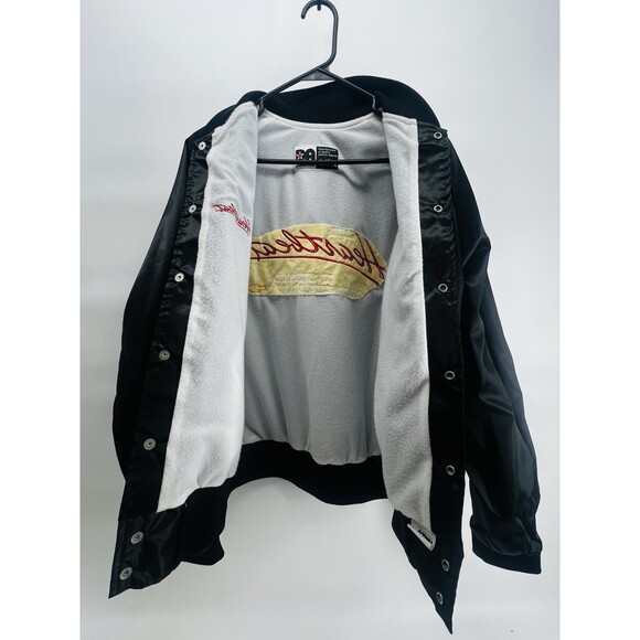Vintage Chevrolet Heartbeat of America Jacket Mens Large Black Satin Bomber 90s - Picture 6 of 14